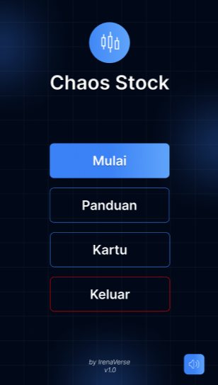 Chaos Stock Unity companion app menu with play, guide, and card options