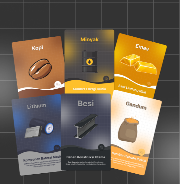Chaos Stock commodity cards arranged as a physical deck showcase
