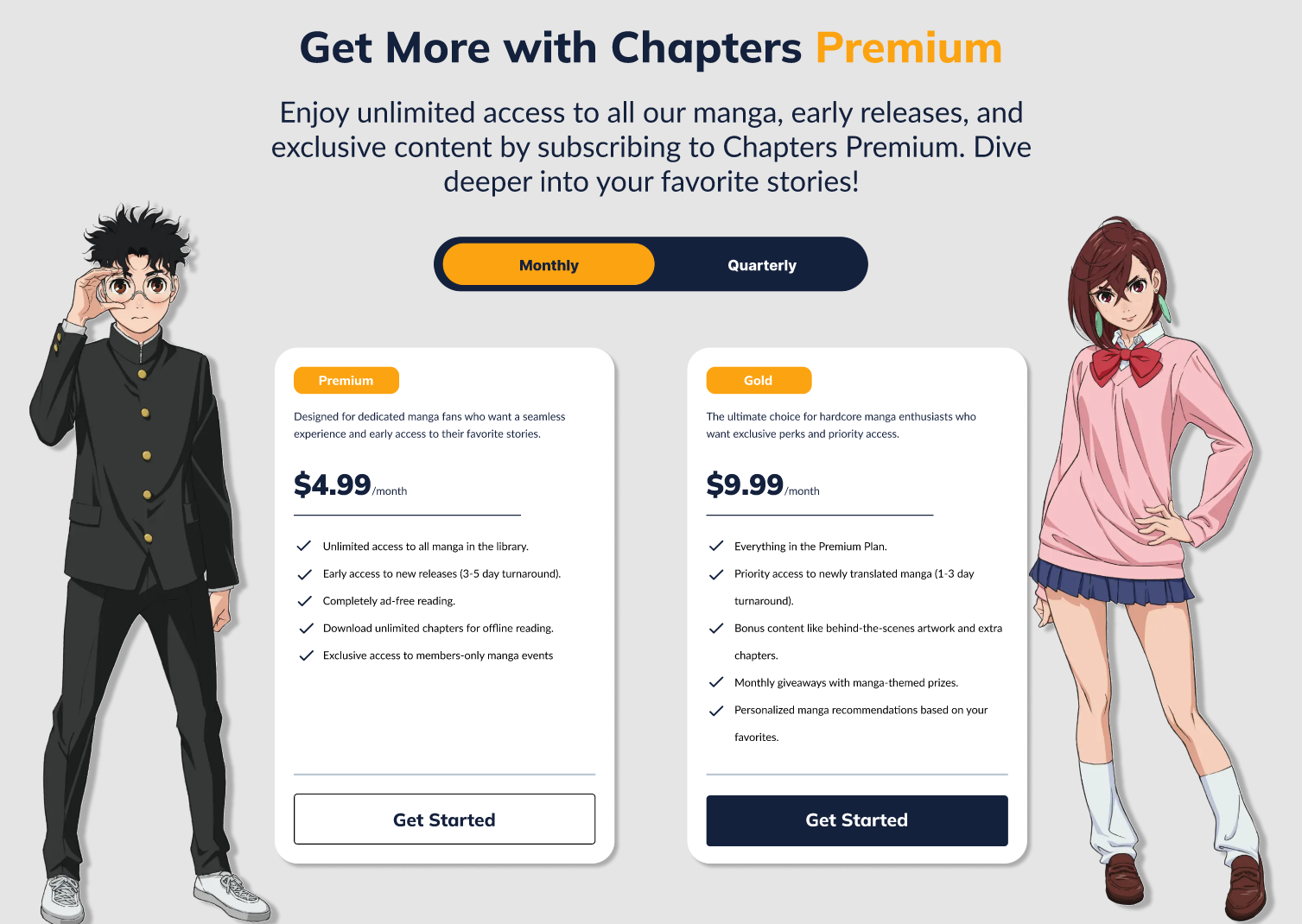 Chapters premium subscription comparison page