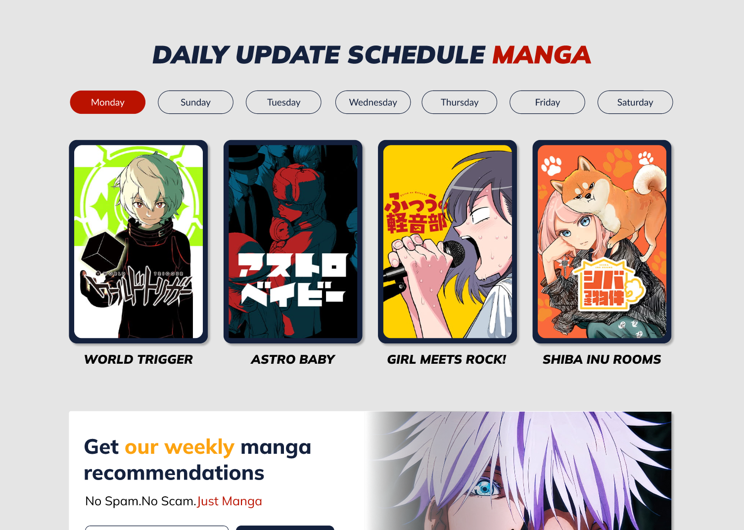 Chapters daily manga release schedule with weekday filters