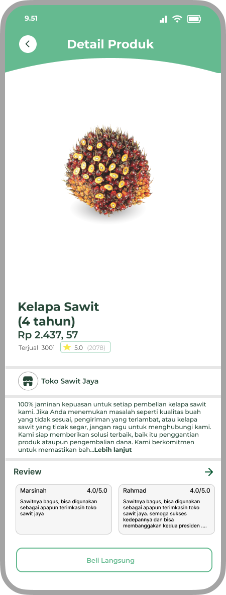 Kebunify mobile product detail page for an agricultural product