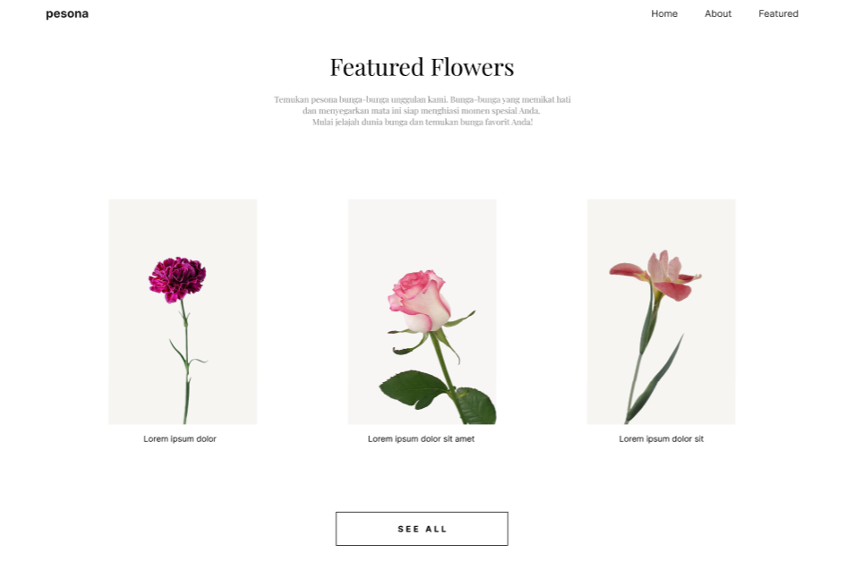 Pesona Flowers featured collection displaying three flower products