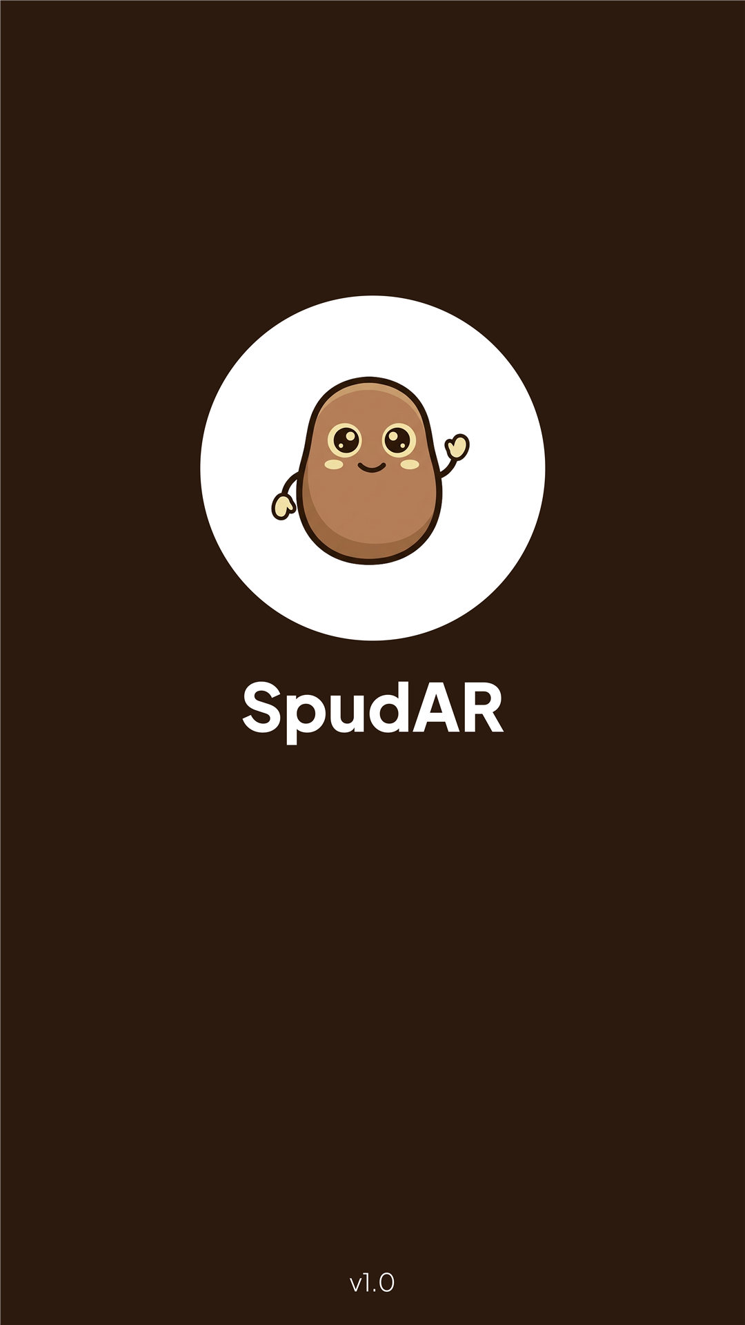 SpudAR splash screen with its friendly potato mascot