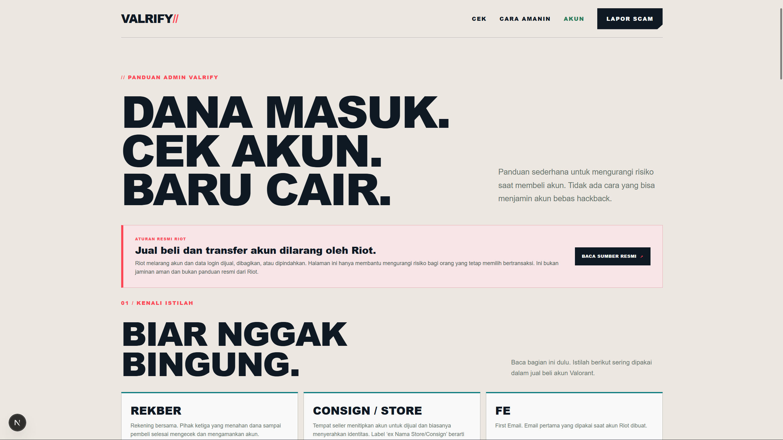 Valrify admin guide explaining safer account checks